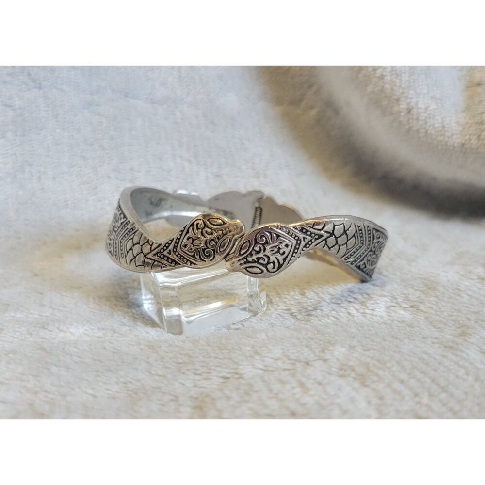 Vintage Signed S in Diamond Silver Tone Double Headed Hinged Snake Bracelet B1A